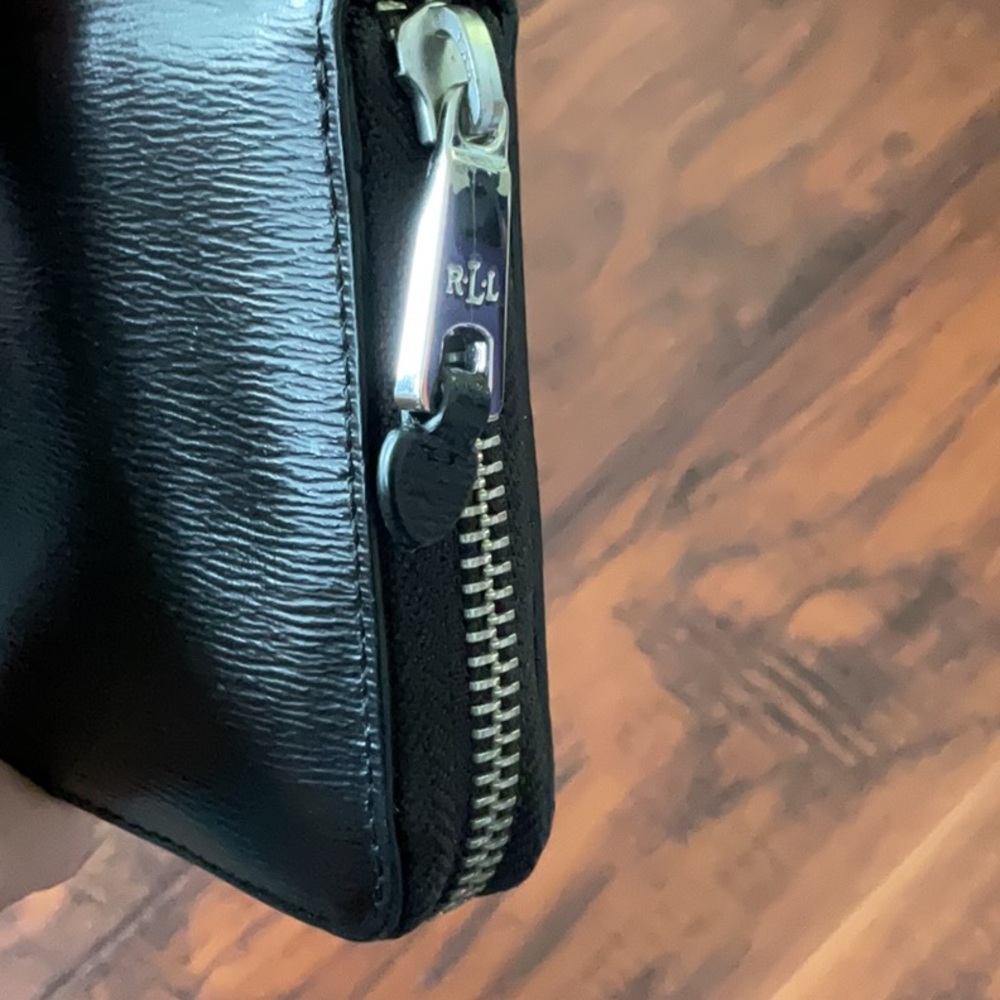 Ralph LAUREN RLL Black Leather Wallet - Sleek Zip Clutch - Picture 5 of 6